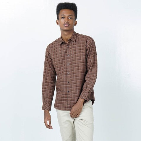 Benhill Kemeja Pria Flannel Lengan Panjang Kotak  Coklat 27691-11533