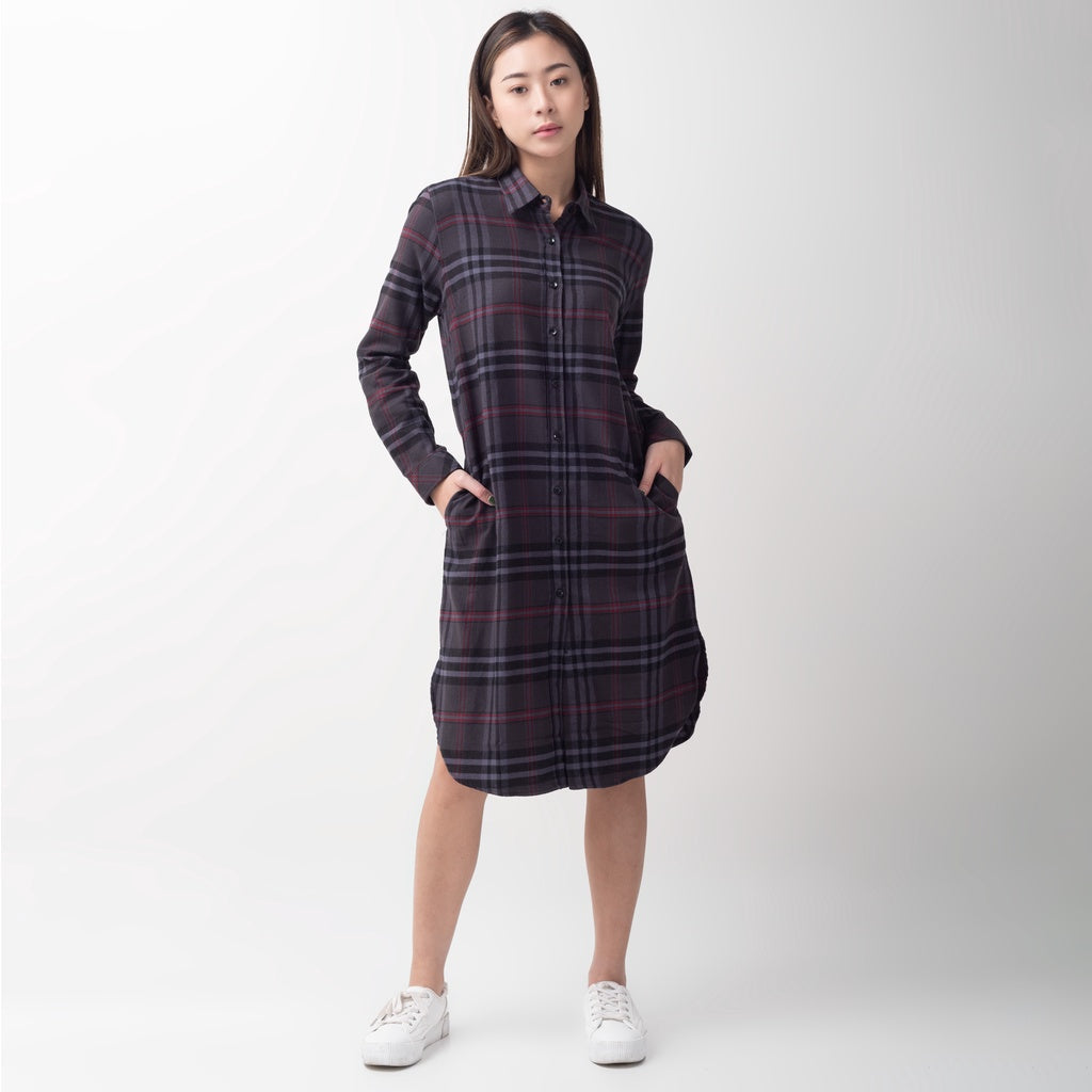 Benhill Kemeja Tunik Flannel Wanita Kotak Abu 292-11635