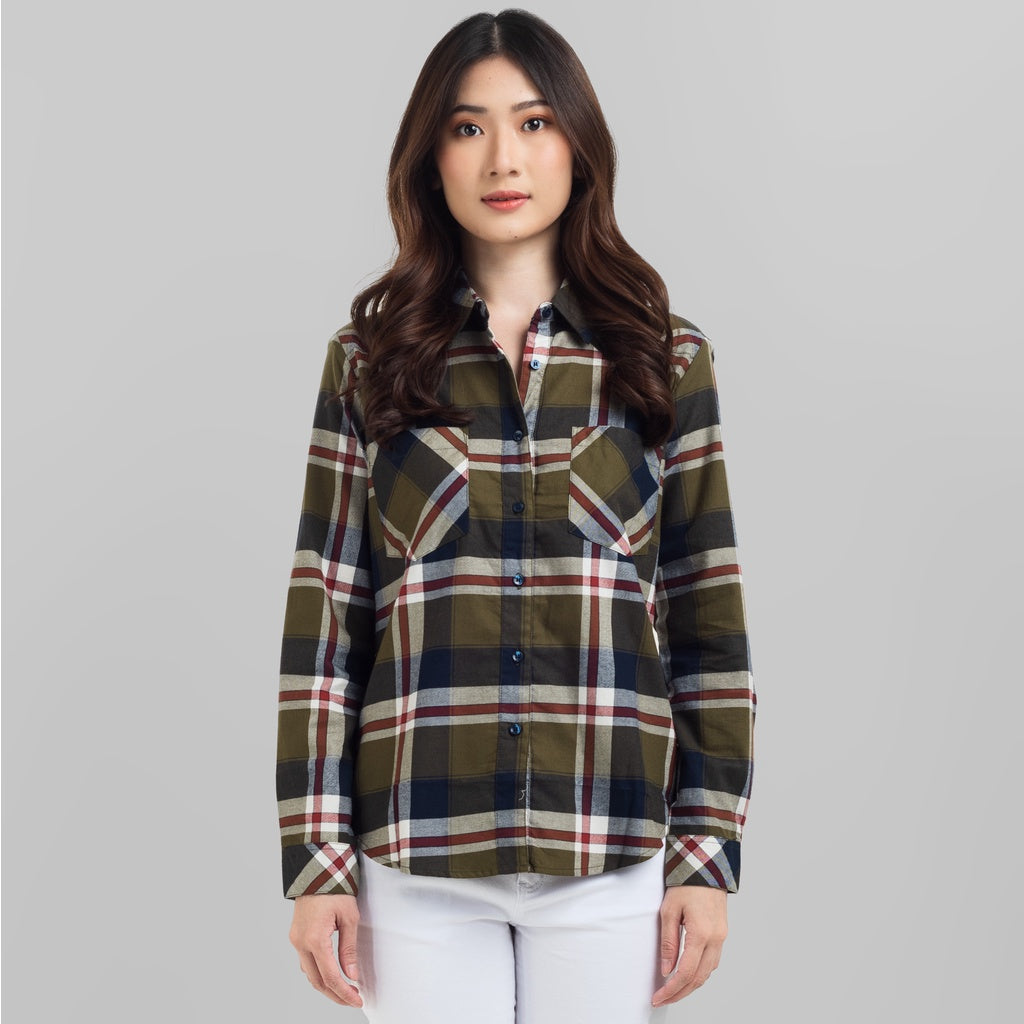 Benhill Kemeja Wanita Flannel  Lengan Panjang Kotak Hijau 768-11762