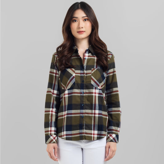 Benhill Kemeja Wanita Flannel  Lengan Panjang Kotak Hijau 768-11762