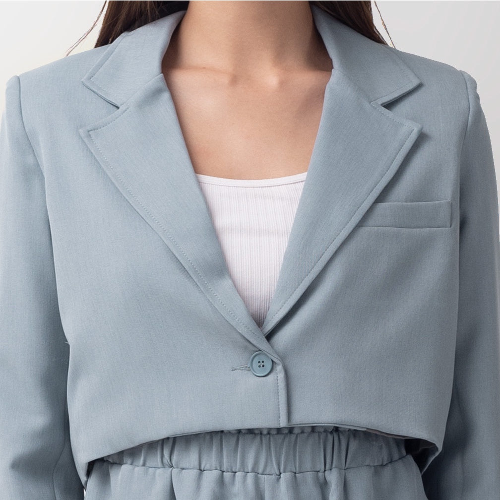 Benhill "Jia " Blazer Kerja / Outer Wanita Premium  Body Pendek Lengan Panjang Blue 803-39G99