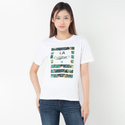 Benhill T-shirt Kaos Wanita Grafis Katun 24s Combed Lengan Pendek Putih 604-35186