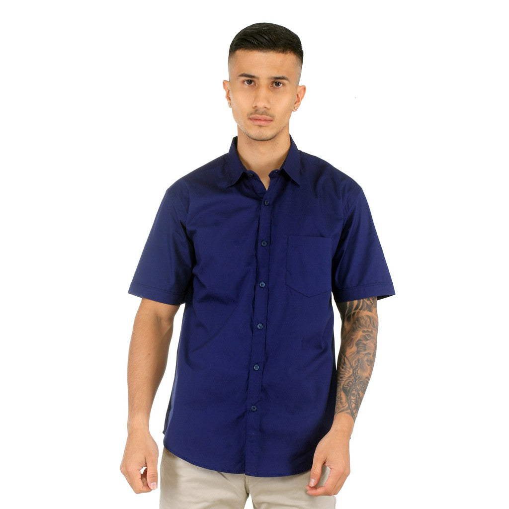 Benhill Kemeja Pria Basic Polos Lengan Pendek Katun Poplin Biru 27363-64