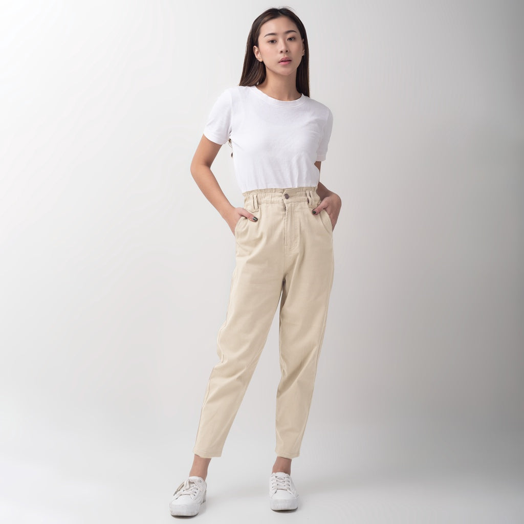 Benhill "Minji" Celana Panjang High Waist Wanita Beige  988-22955