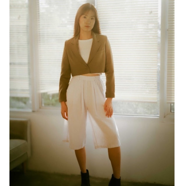 Benhill Celana Wanita Cullotes  Linen  Polos Pinggang Karet  Putih 923-16195