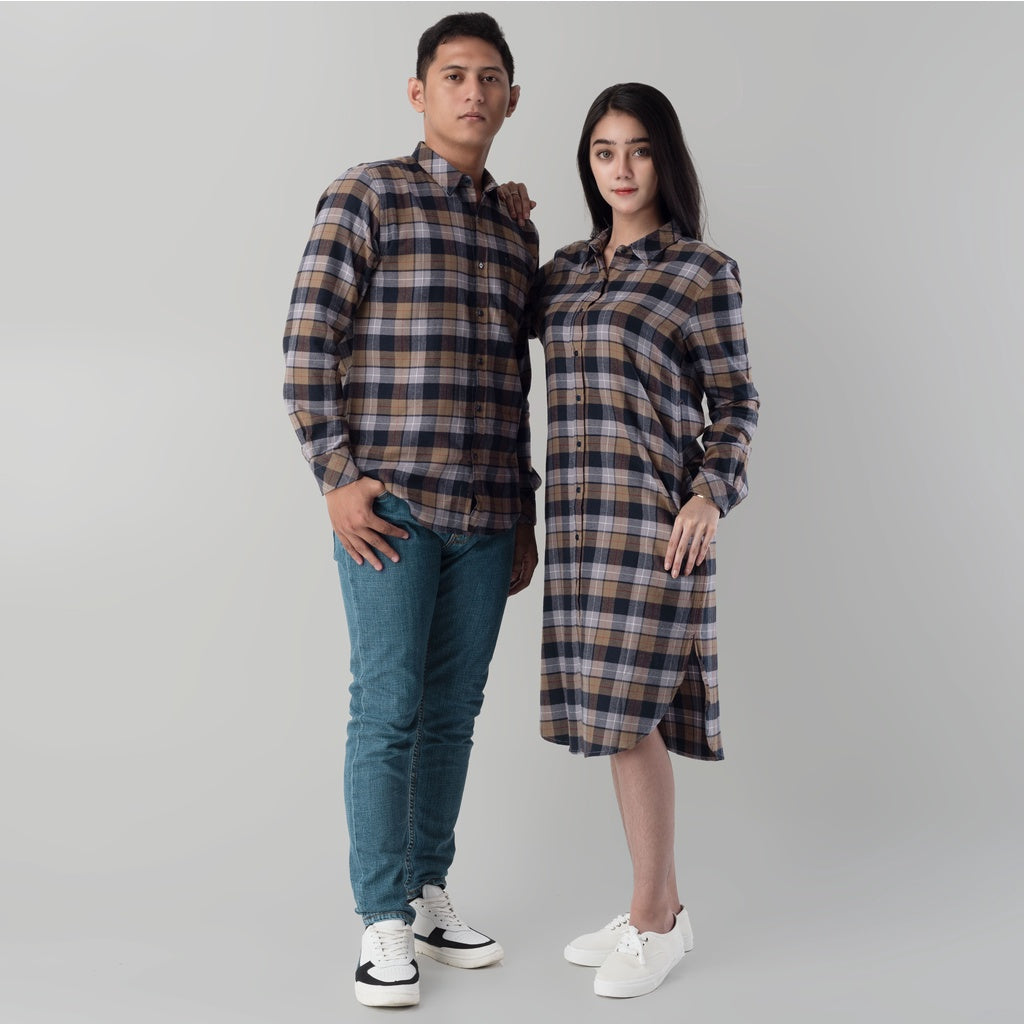 Benhill Kemeja Tunik Flannel Wanita Kotak Abu 0731-11335