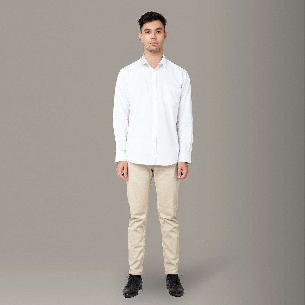 Benhill Kemeja Pria Basic Polos Lengan Panjang Katun Poplin Putih 09-16133