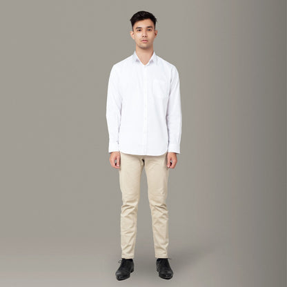 Benhill Kemeja Pria Basic Polos Lengan Panjang Katun Poplin Putih 09-16133