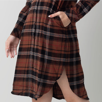 Benhill Kemeja Tunik Flannel Wanita Kotak  Coklat 1153-11535