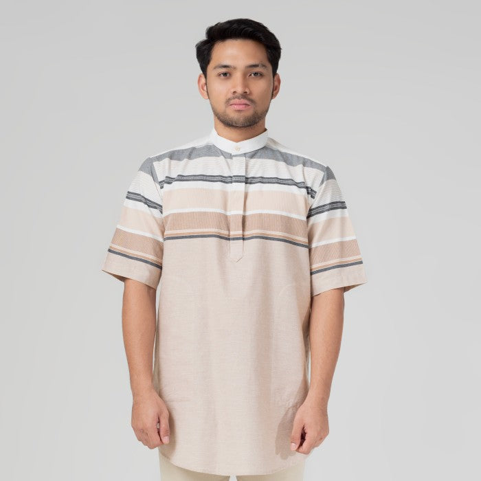 Benhill Baju Koko Pria Qurta Kurta Salur Pendek Cream 29292-3190H