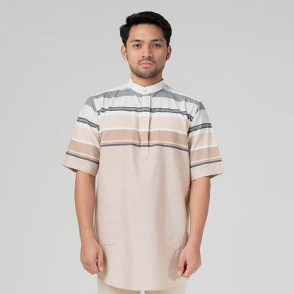 Benhill Baju Koko Pria Qurta Kurta Salur Pendek Cream 29292-3190H