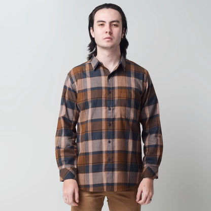 Benhill Kemeja Pria Flannel Lengan Panjang Kotak Coklat 29413-11533