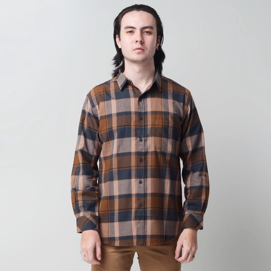 Benhill Kemeja Pria Flannel Lengan Panjang Kotak Coklat 29413-11533