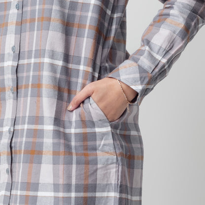Benhill Kemeja Tunik Flannel Wanita Kotak Abu 1159-11635