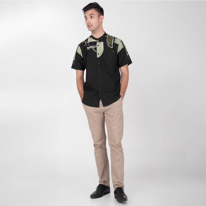 Benhill Kemeja Koko Pria Cotton Printing Lengan Pendek Hitam 23-16210