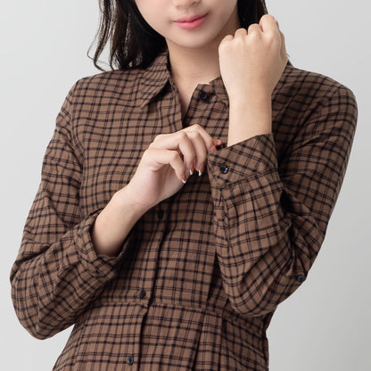 Benhill Gamis Wanita Flannel Lengan Panjang Kotak Coklat 1155-11530