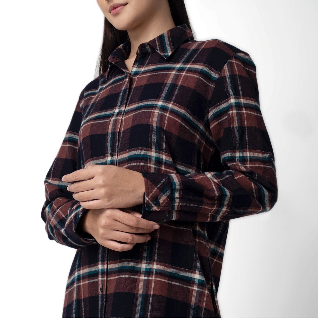 Benhill Kemeja Tunik Flannel Wanita Kotak Coklat 201-11535