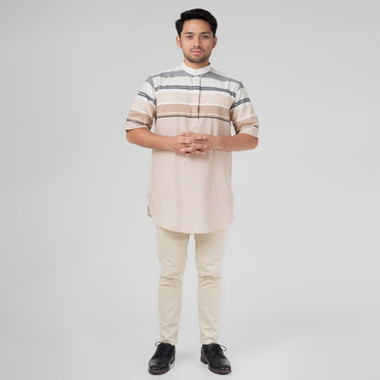 Benhill Baju Koko Pria Qurta Kurta Salur Pendek Cream 29292-3190H