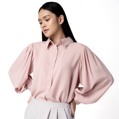 Benhill Kemeja Wanita " Seori" Tops Lengan Panjang Puff Pink 245-39479