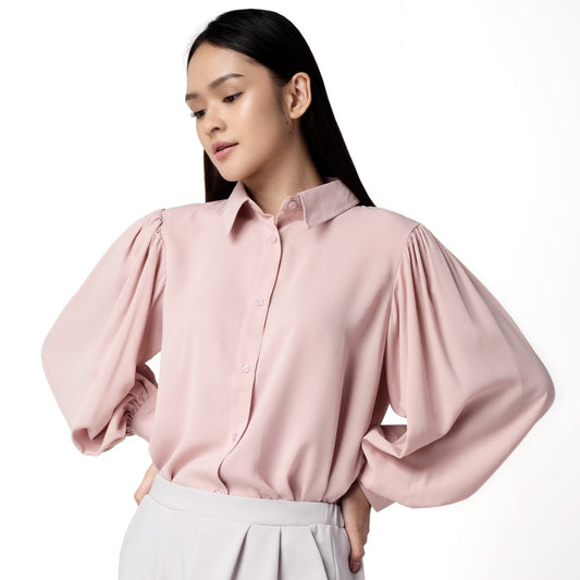 Benhill Kemeja Wanita " Seori" Tops Lengan Panjang Puff Pink 245-39479