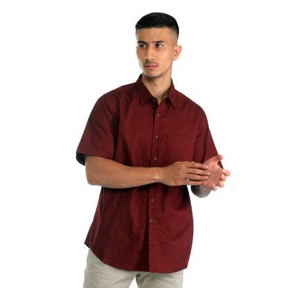 Benhill Kemeja Pria Basic Polos Lengan Pendek Katun Poplin Maroon 27367-68