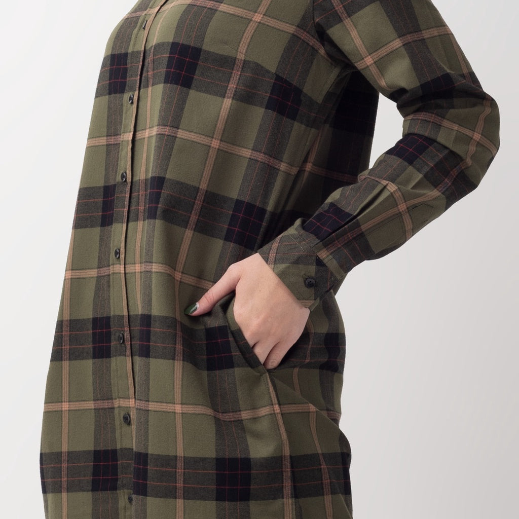 Benhill Kemeja Tunik Flannel Wanita Kotak  Hijau 755-11735