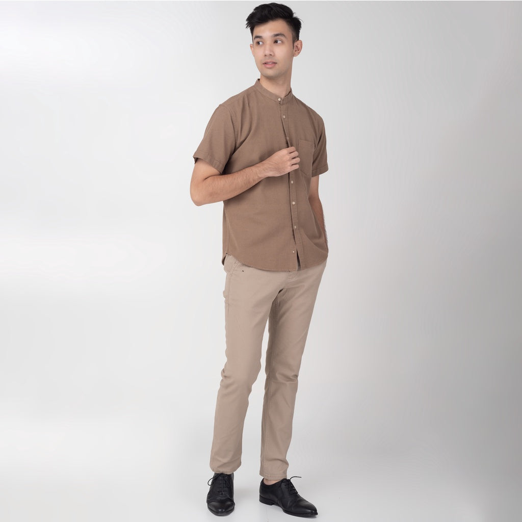 Benhill Kemeja Koko Pria Linen Polos Lengan Pendek Coffe Brown 28064-16510