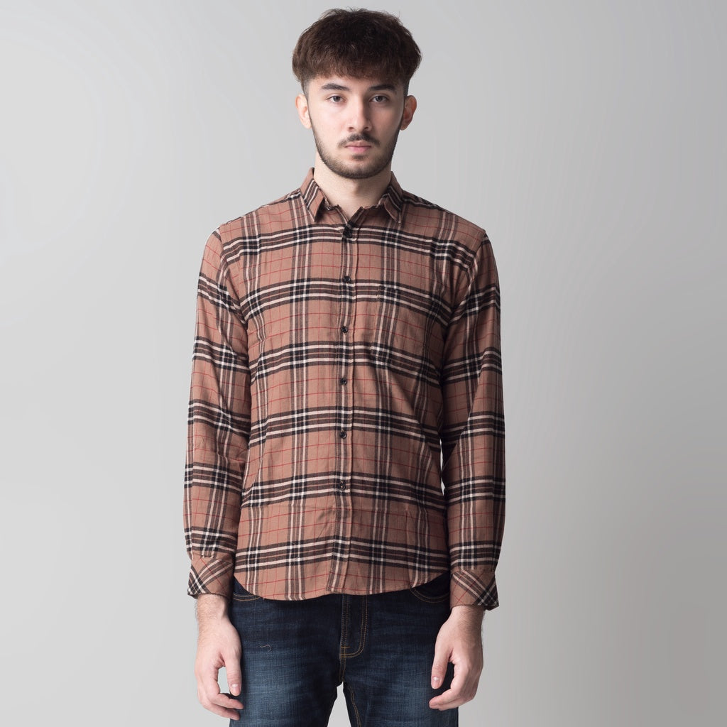 Benhill Kemeja Pria Flannel Lengan Panjang  Kotak Coklat 27093-11533