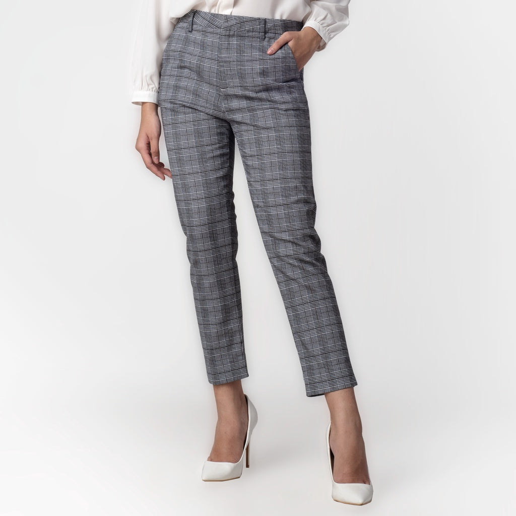 Celana Tartan Wanita "Narae" Plaid Pants Grey 259-32282
