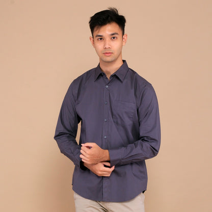 Benhill Kemeja Pria Basic Polos  Lengan Panjang  Bahan Spandex  Warna Abu 25042-32633