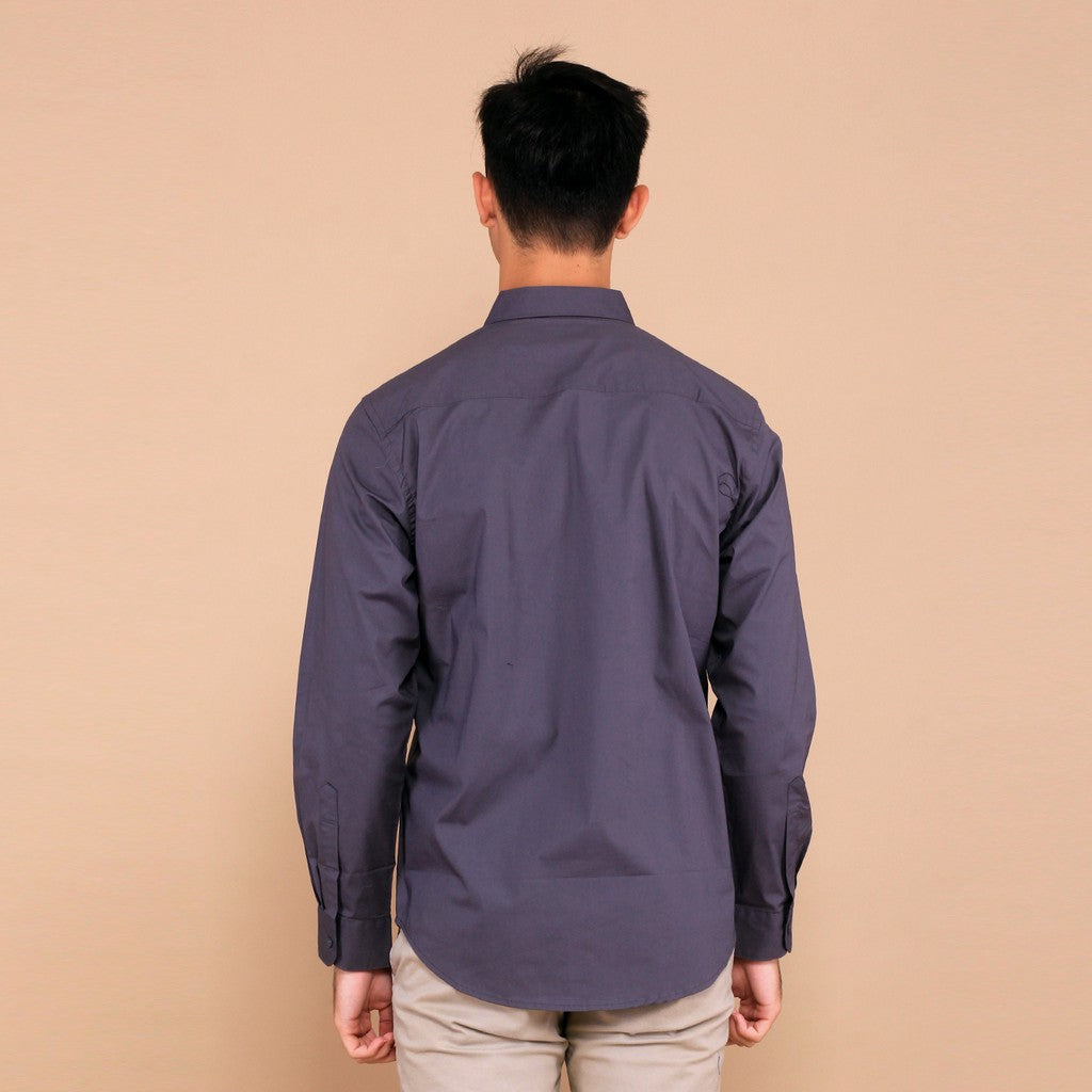 Benhill Kemeja Pria Basic Polos  Lengan Panjang  Bahan Spandex  Warna Abu 25042-32633