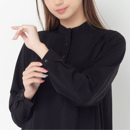 Benhill Kemeja "Hee soo" Tunik Dress  Wanita Krah Shanghai Lengan Panjang Black 274-39287