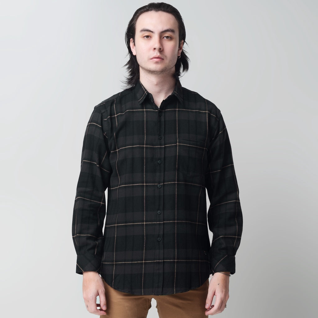 Benhill Kemeja Pria Flannel Lengan Panjang Kotak Hijau 29422-11633