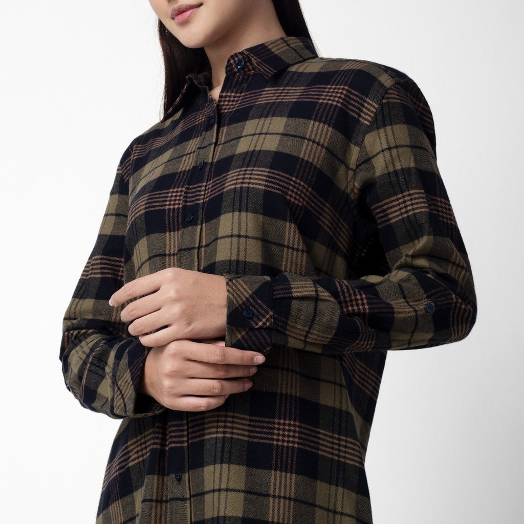 Benhill Kemeja Tunik Flannel Wanita Kotak Hijau 0679-11735