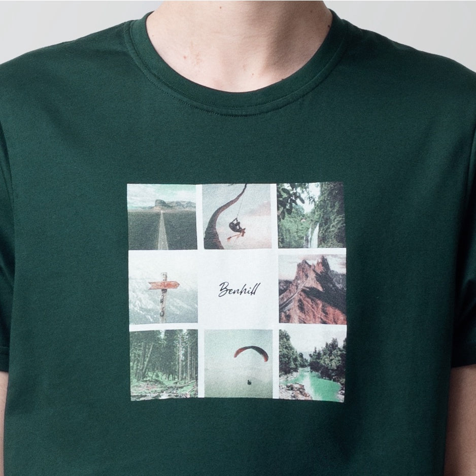 Benhill T-Shirt Grafis Katun 30s Combed Lengan Pendek Hijau Botol 462-481-39768