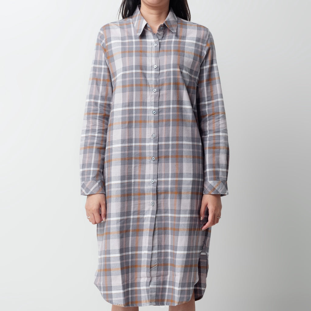 Benhill Kemeja Tunik Flannel Wanita Kotak Abu 1159-11635