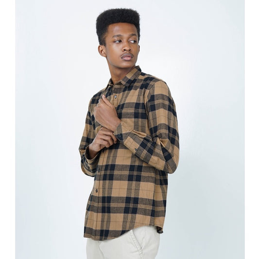 Benhill Kemeja Pria Flannel Lengan Panjang Kotak Coklat 27082-11533
