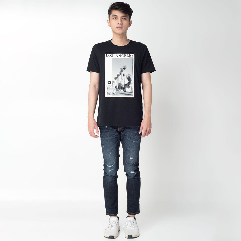 Benhill T-shirt Grafis Katun 30s Combed Lengan Pendek Hitam 322-359-35268