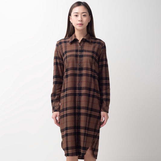 Benhill Kemeja Tunik Flannel Wanita Kotak Coklat 0721-11535