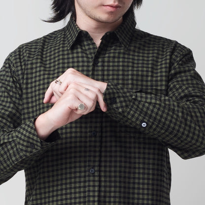 Benhill Kemeja Pria Flannel Lengan Panjang Kotak Olive 25274-11H33