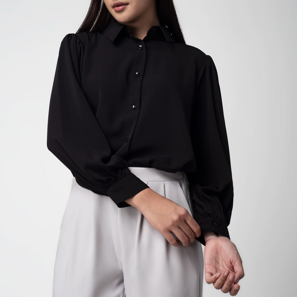 Benhill Kemeja Wanita " Seori" Tops Lengan Panjang Puff Black 251-39279