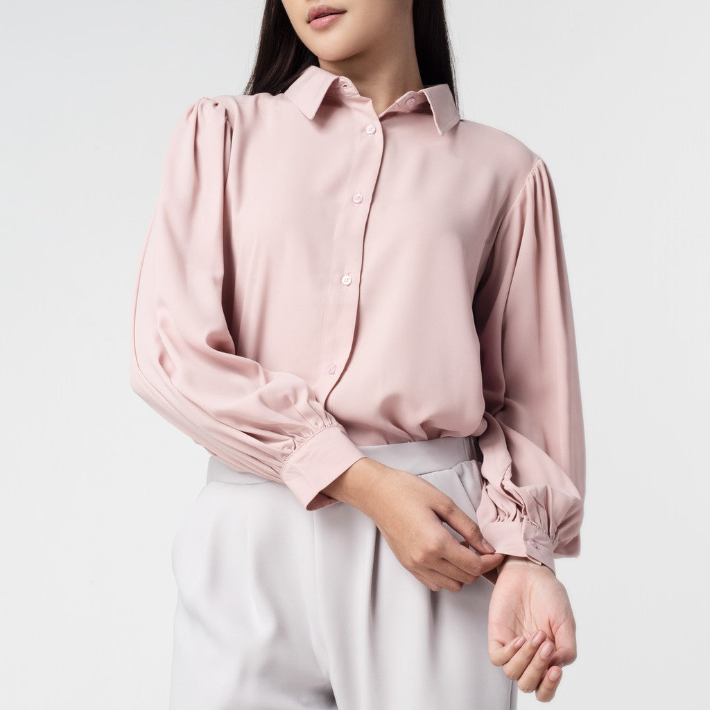 Benhill Kemeja Wanita " Seori" Tops Lengan Panjang Puff Pink 245-39479