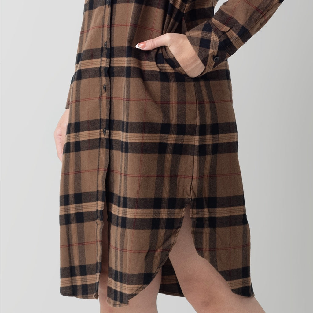 Benhill Kemeja Tunik Flannel Wanita Kotak Coklat 0747-11535