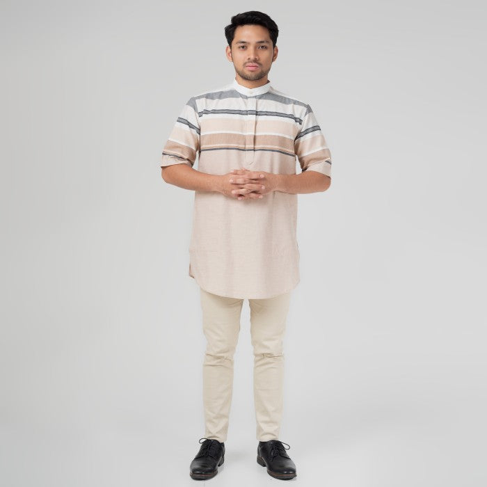Benhill Baju Koko Pria Qurta Kurta Salur Pendek Cream 29292-3190H