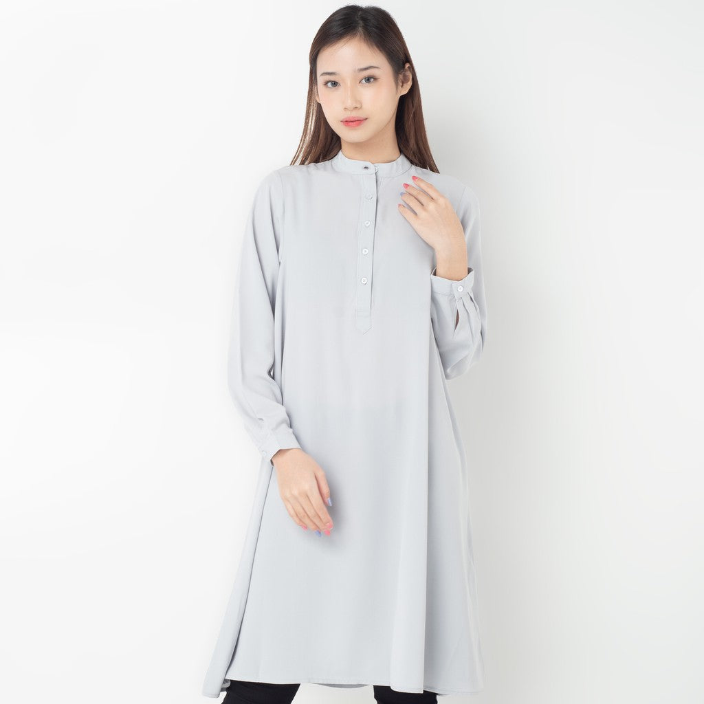 Benhill Kemeja "Hee soo" Tunik Dress Wanita Krah Shanghai Lengan Panjang Grey  274-39387