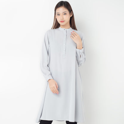 Benhill Kemeja "Hee soo" Tunik Dress Wanita Krah Shanghai Lengan Panjang Grey  274-39387