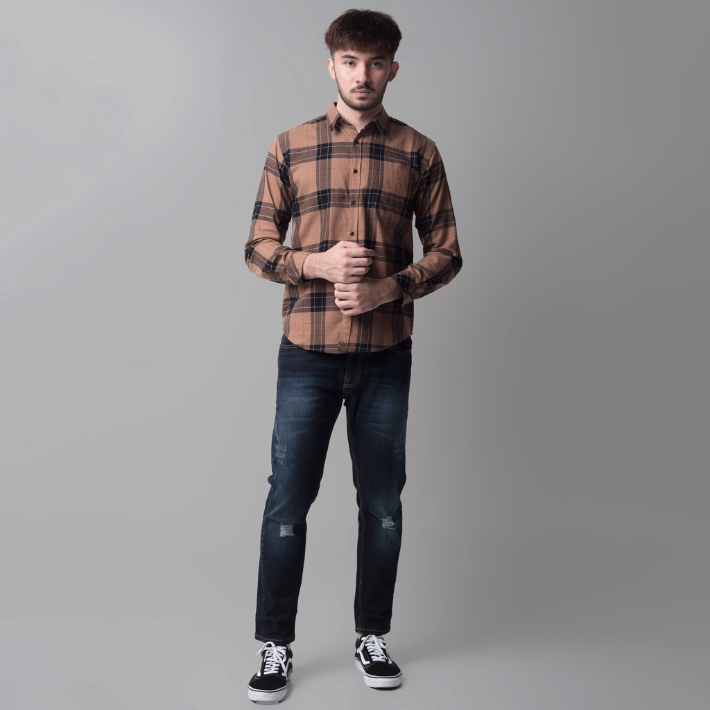 Benhill Kemeja Pria Flannel Lengan Panjang  Kotak Coklat 51-11533