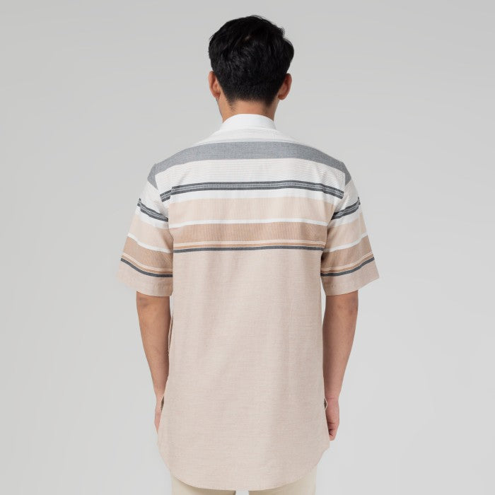 Benhill Baju Koko Pria Qurta Kurta Salur Pendek Cream 29292-3190H