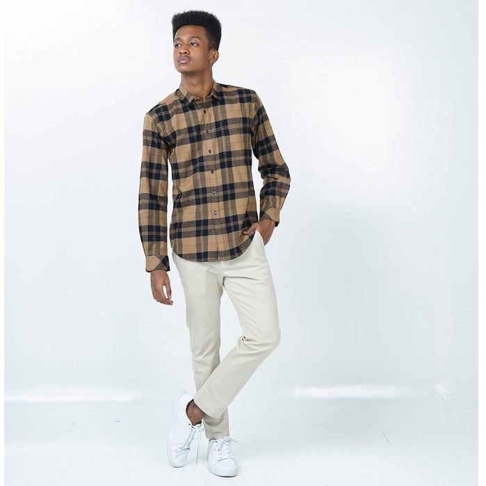 Benhill Kemeja Pria Flannel Lengan Panjang Kotak Coklat 27082-11533