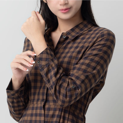 Benhill Gamis Wanita Flannel Lengan Panjang Kotak Coklat 0741-11530